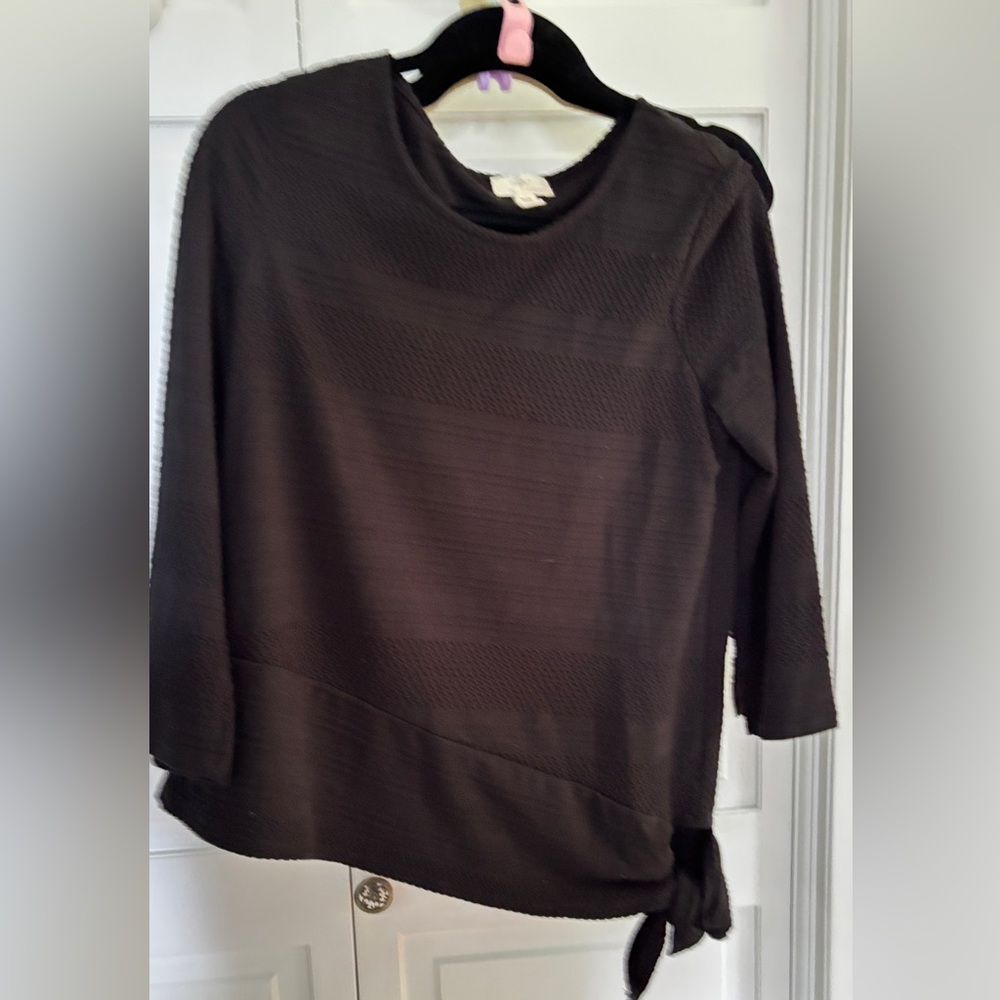 Cupio Black Long Sleeve Side Tie Textured Knitted Sweater Medium